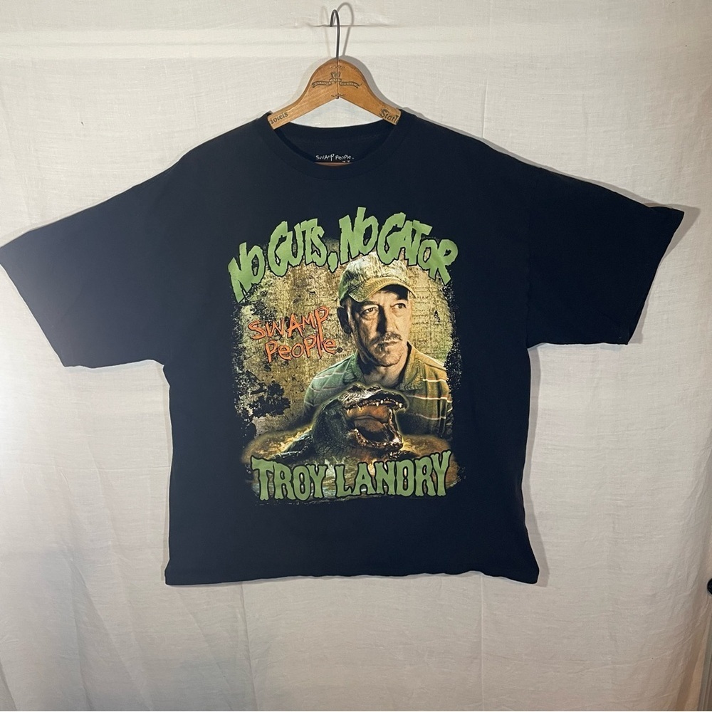 Troy Landry No Guts, No Gator Swamp People Black T-Shirt Black Men’s Size 2XL.